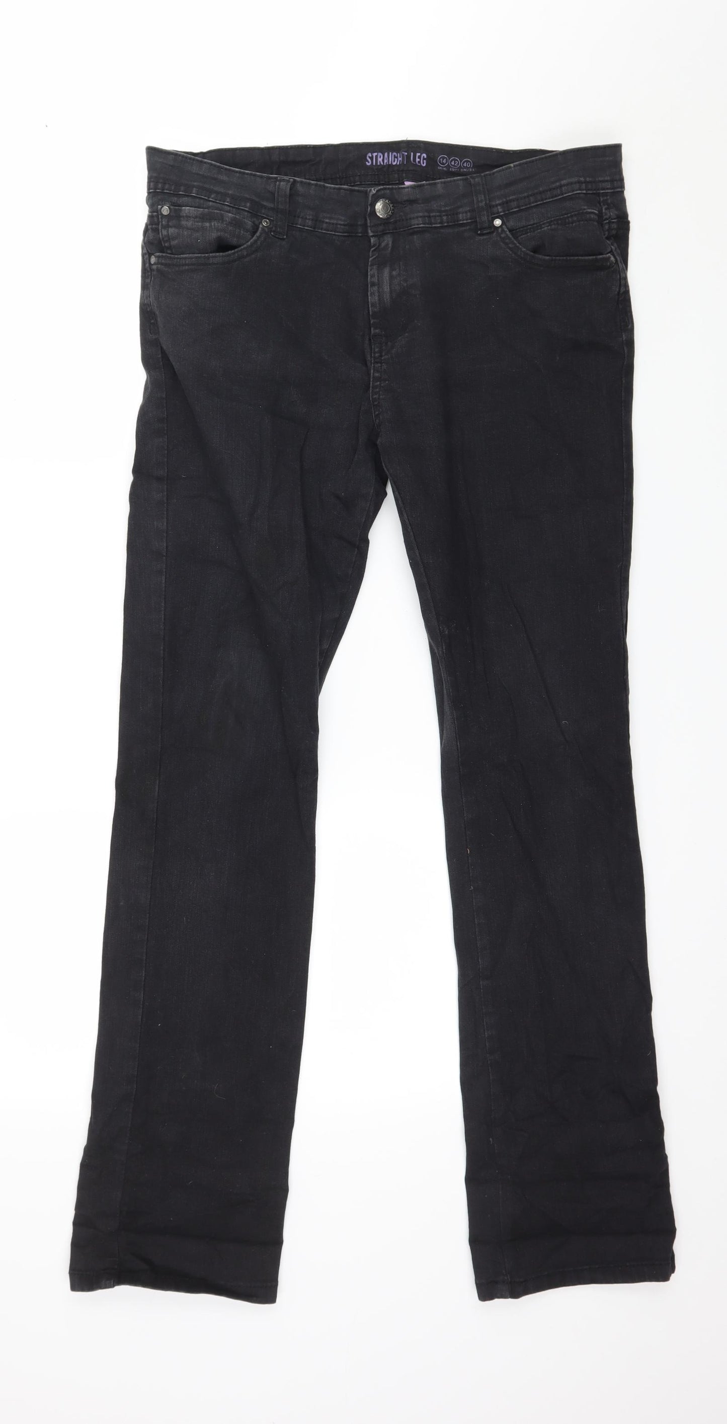 Denim & Co. Womens Black  Denim Straight Jeans Size 14 L32 in