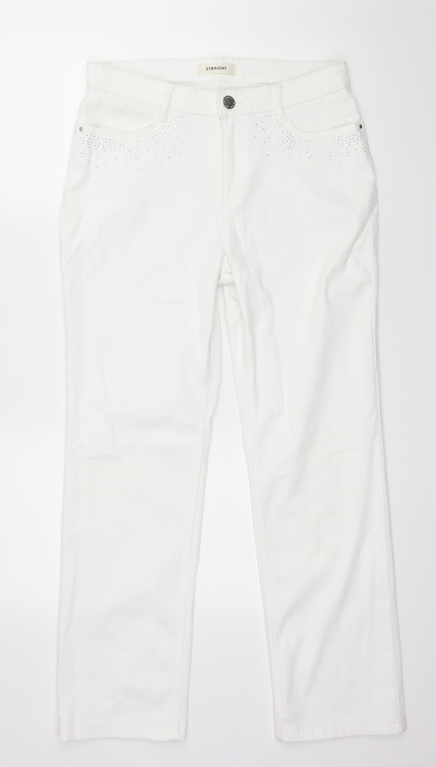 Marks and Spencer Womens White  Denim Straight Jeans Size 12 L28 in