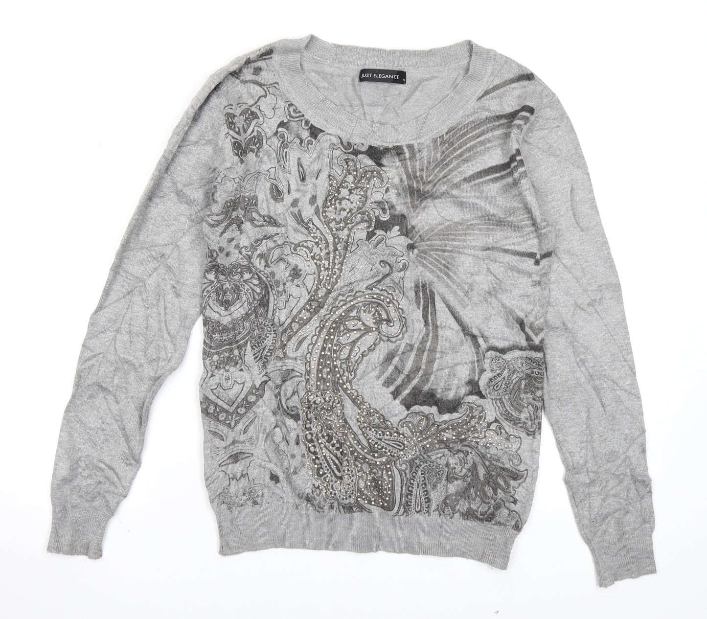 Just Elegance Womens Grey Paisley Knit Pullover Jumper Size S