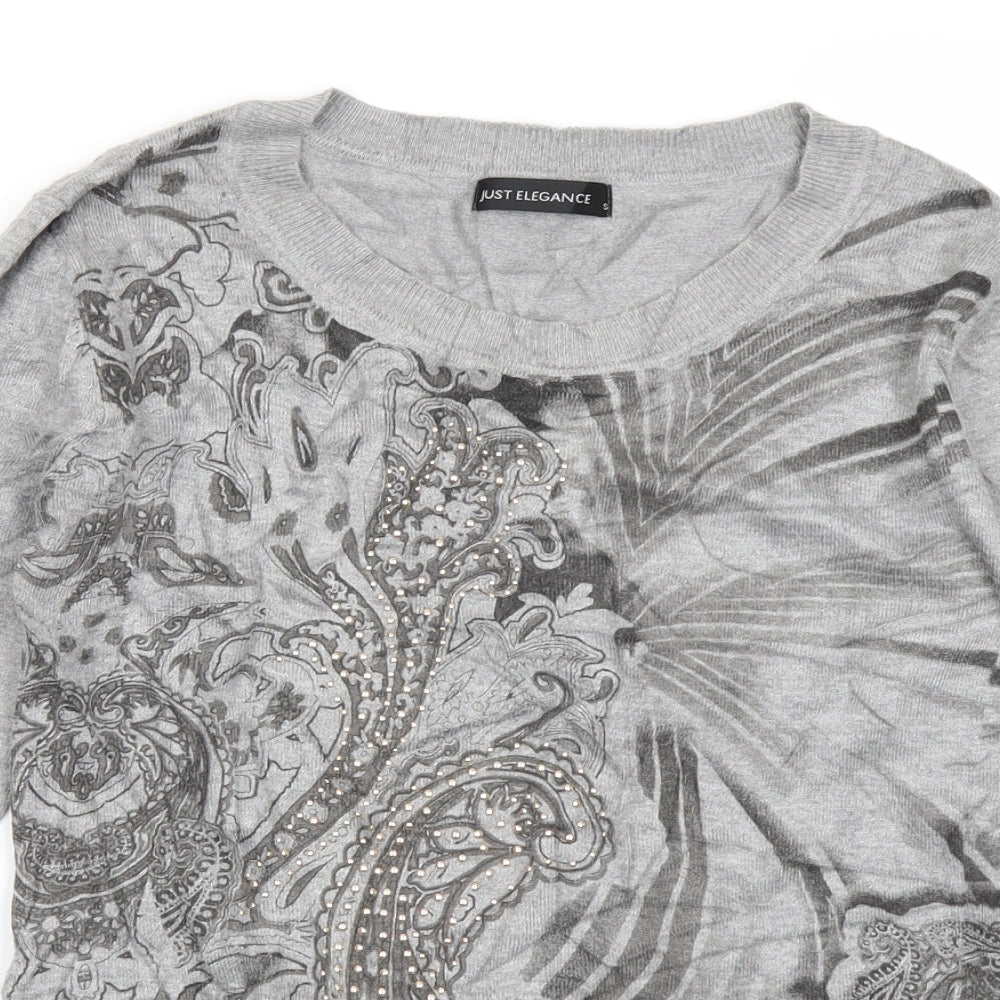 Just Elegance Womens Grey Paisley Knit Pullover Jumper Size S