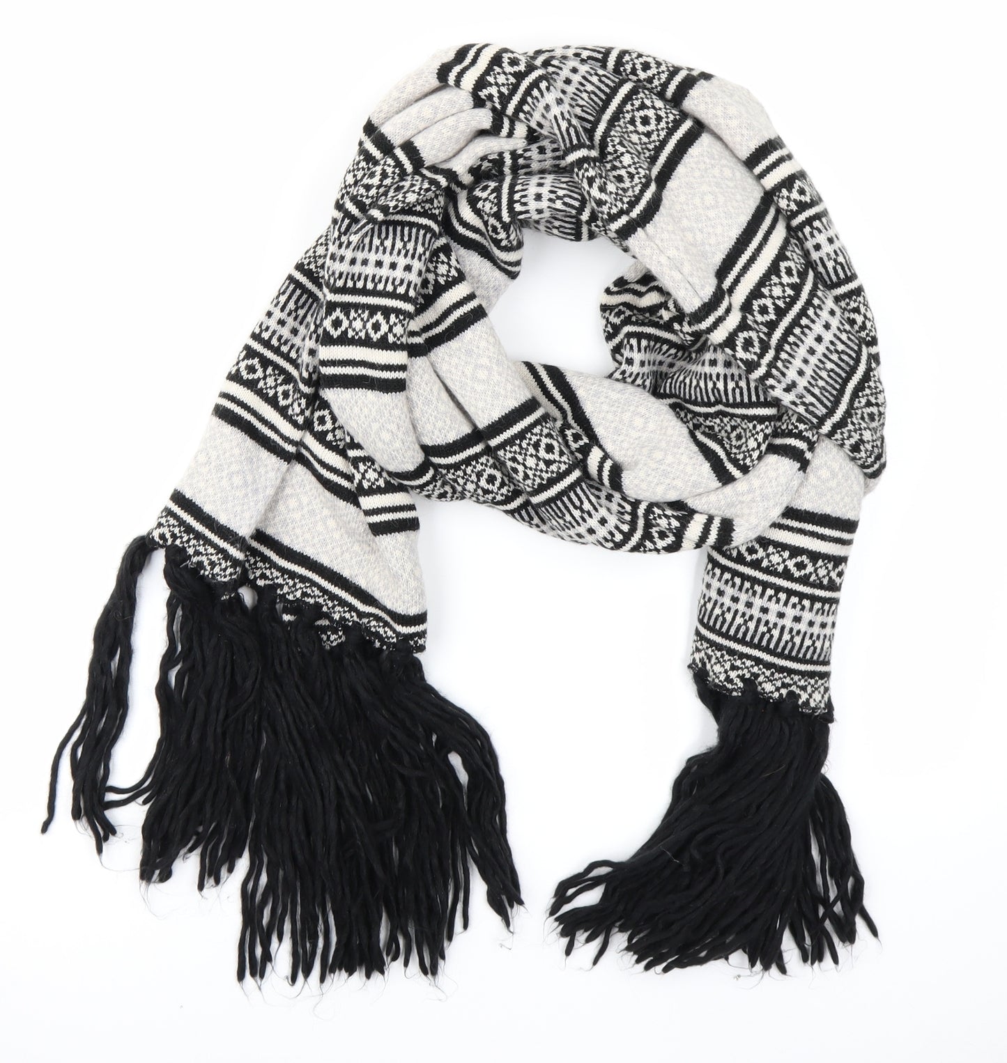 Preworn Womens Black Fair Isle Knit  Scarf