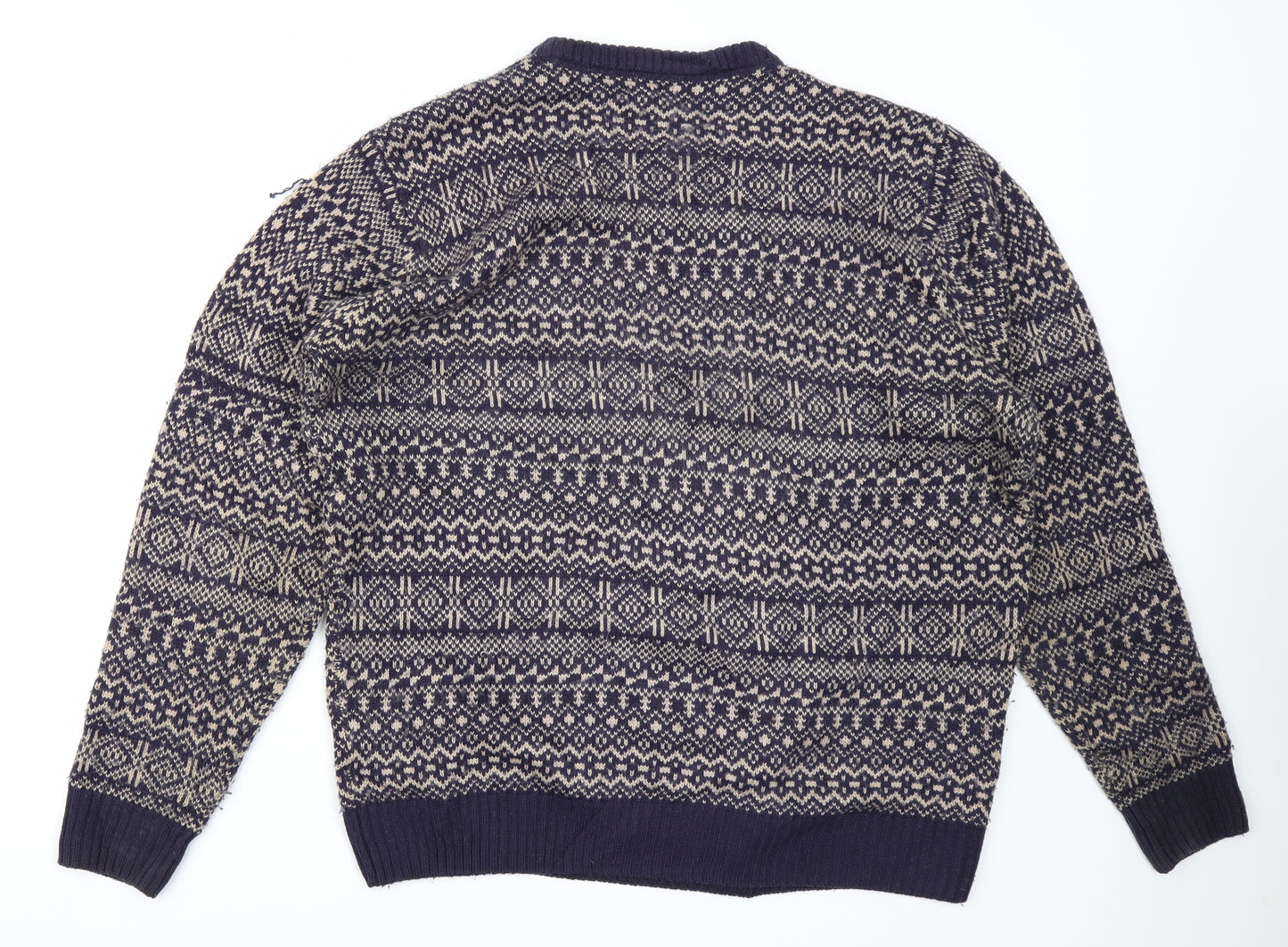 P.G.Field Mens Blue Fair Isle Knit Pullover Jumper Size XL