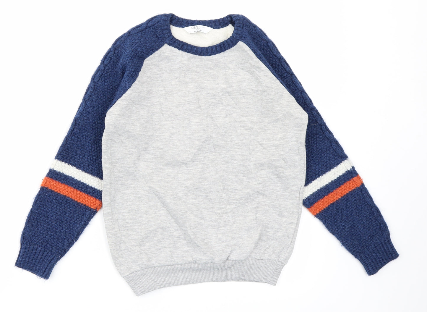 M&S Boys Grey Colourblock Knit Pullover Sweatshirt Size 9-10 Years
