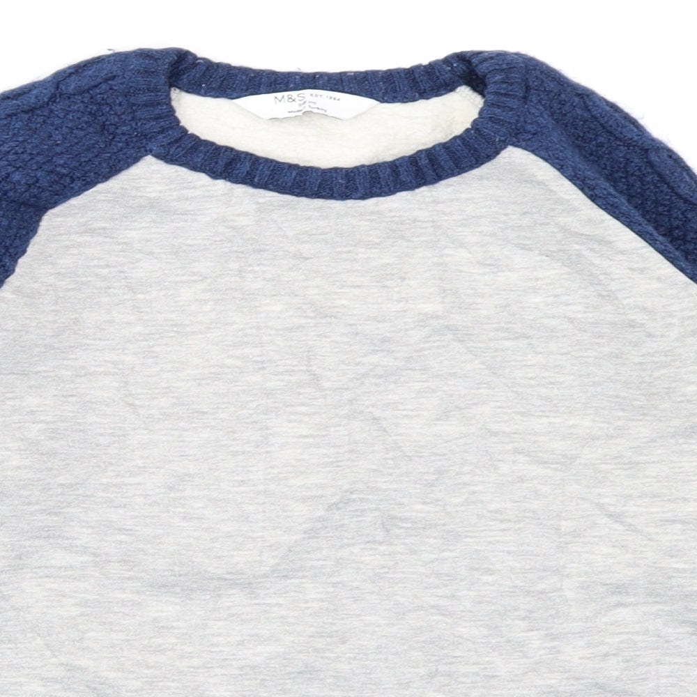 M&S Boys Grey Colourblock Knit Pullover Sweatshirt Size 9-10 Years