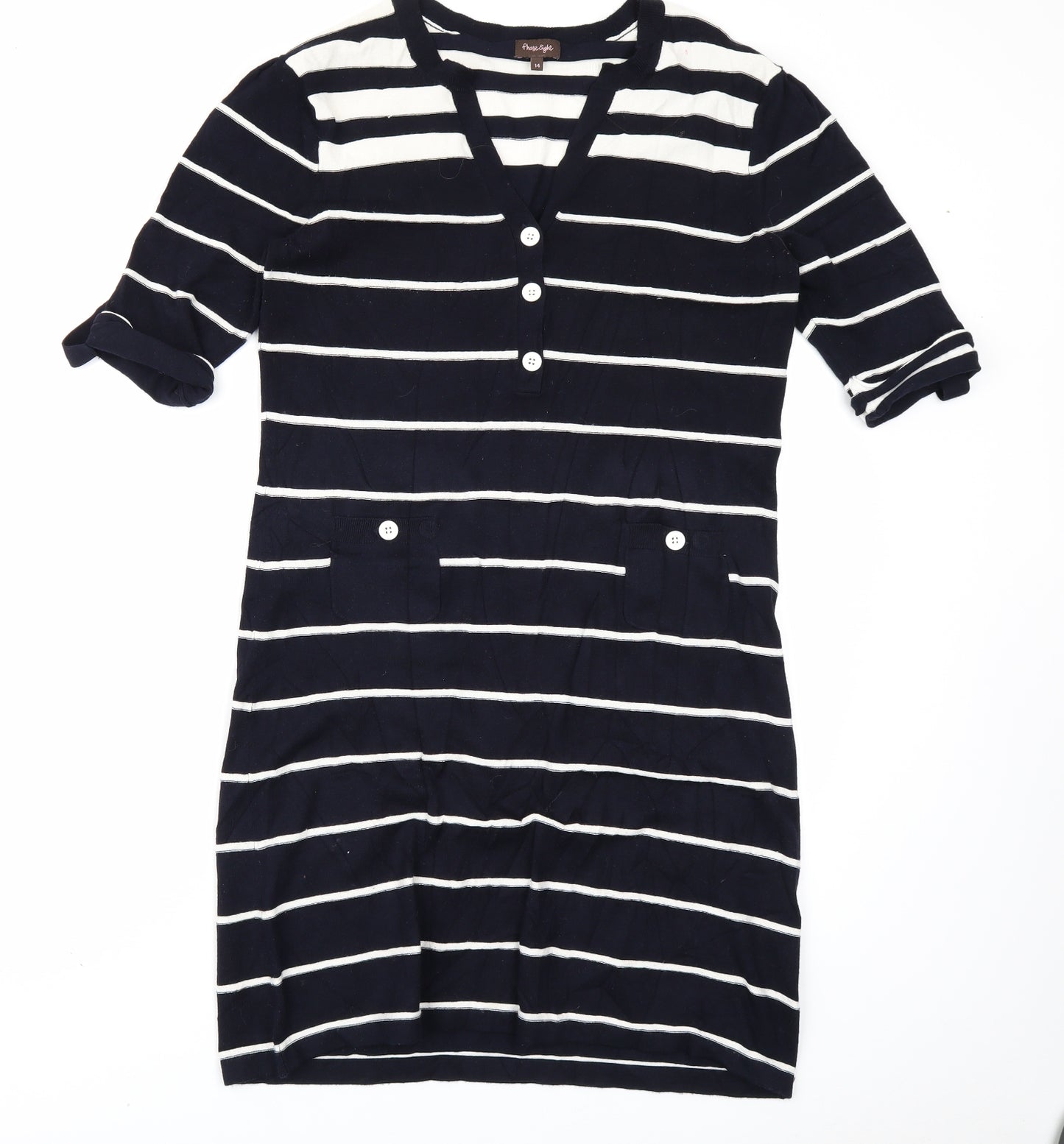 Phase Eight Womens Black Striped Knit Jumper Dress  Size 14