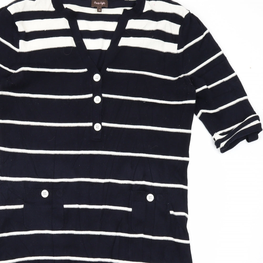 Phase Eight Womens Black Striped Knit Jumper Dress  Size 14