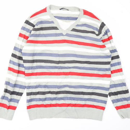 M&Co Mens Grey Striped  Pullover Jumper Size L