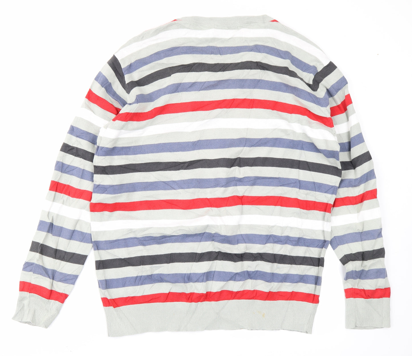M&Co Mens Grey Striped  Pullover Jumper Size L