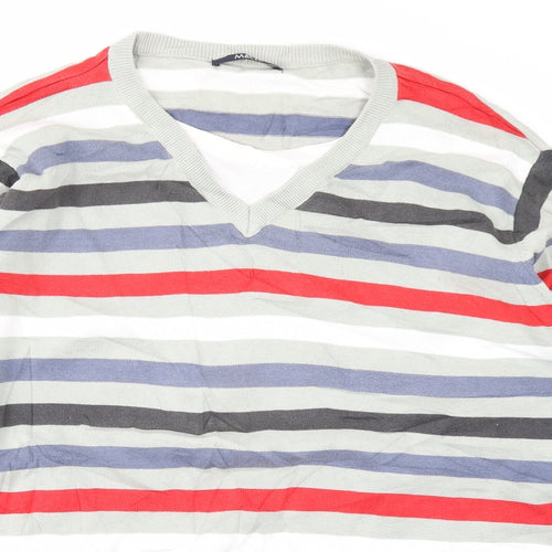 M&Co Mens Grey Striped  Pullover Jumper Size L