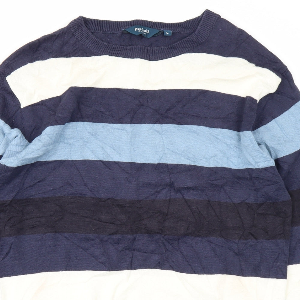 Ben Smith Mens Blue Striped  Pullover Jumper Size L