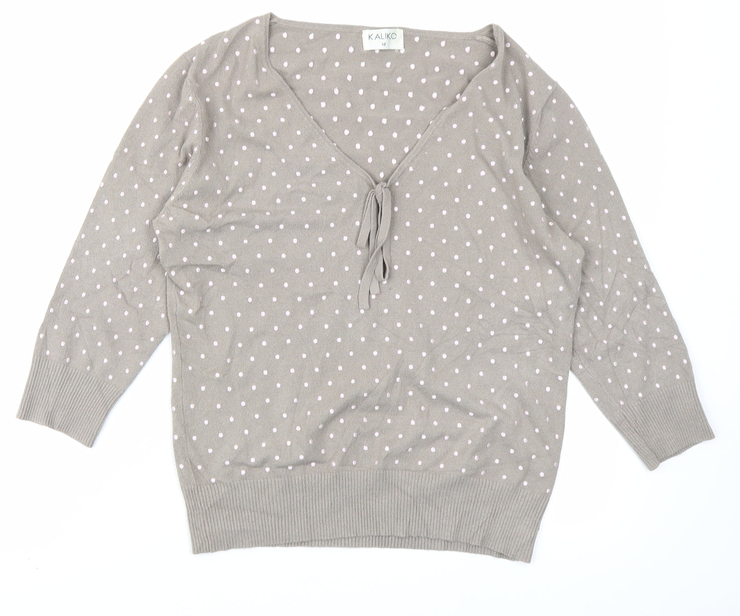 Kaliko Womens Brown Polka Dot Knit Pullover Jumper Size 12