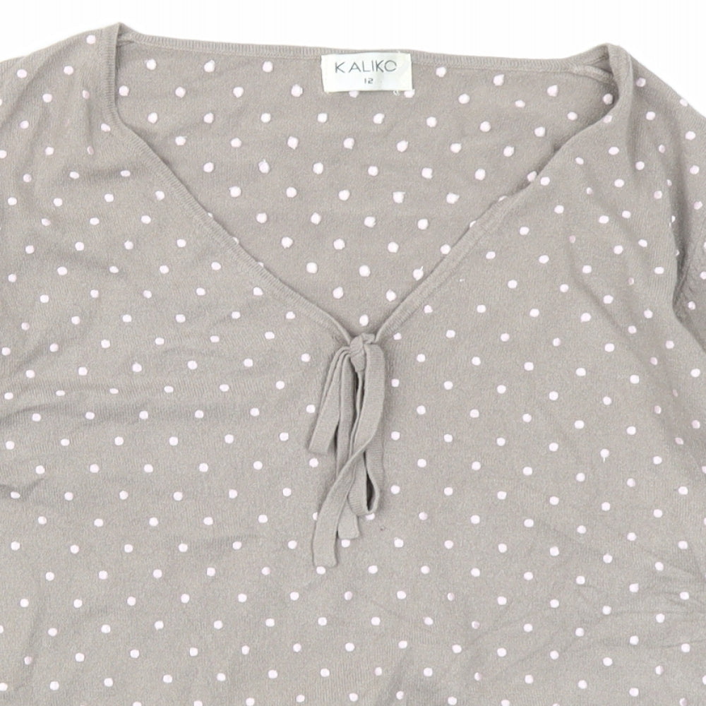 Kaliko Womens Brown Polka Dot Knit Pullover Jumper Size 12