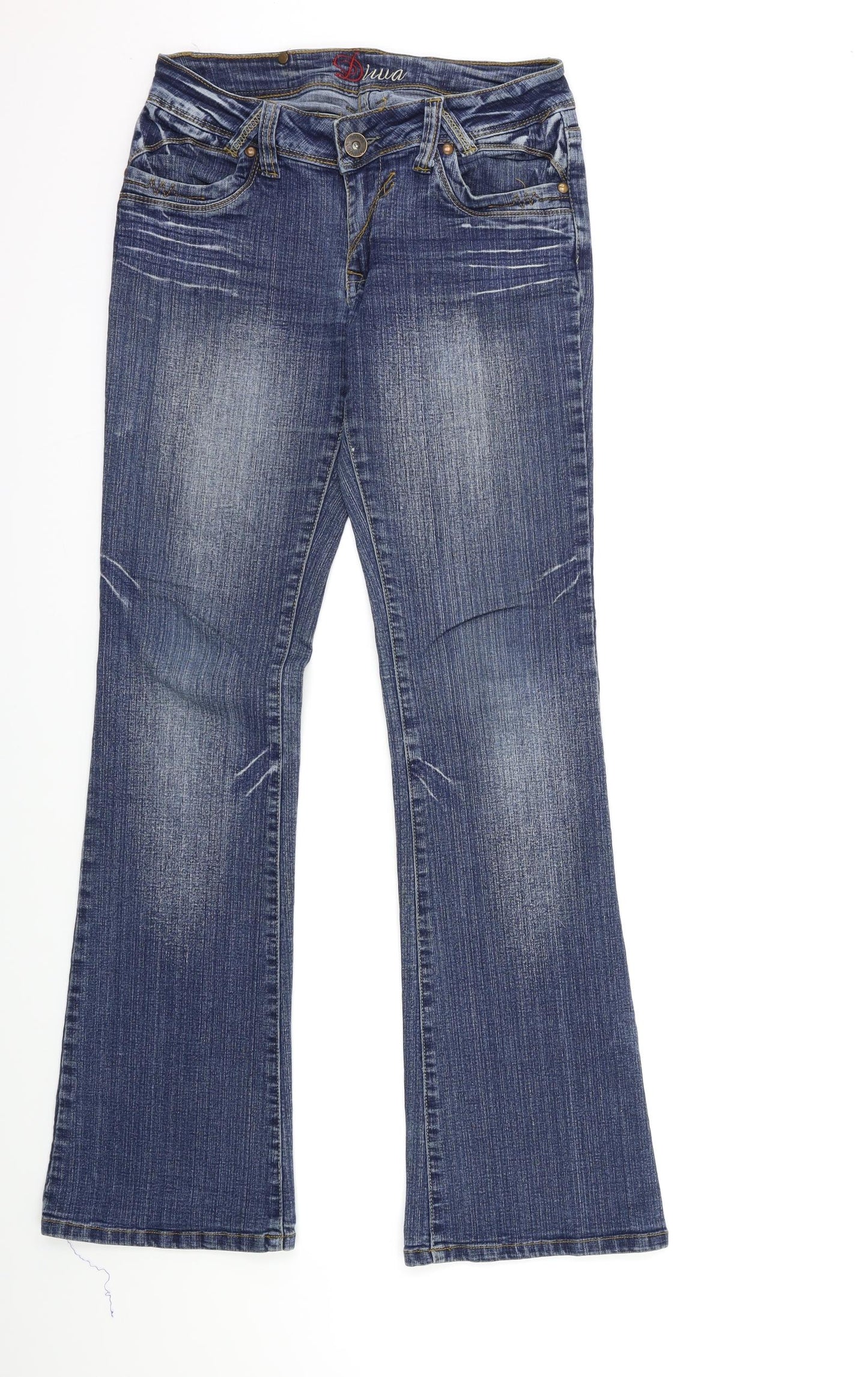 Diva Womens Blue  Denim Flared Jeans Size 10 L32 in