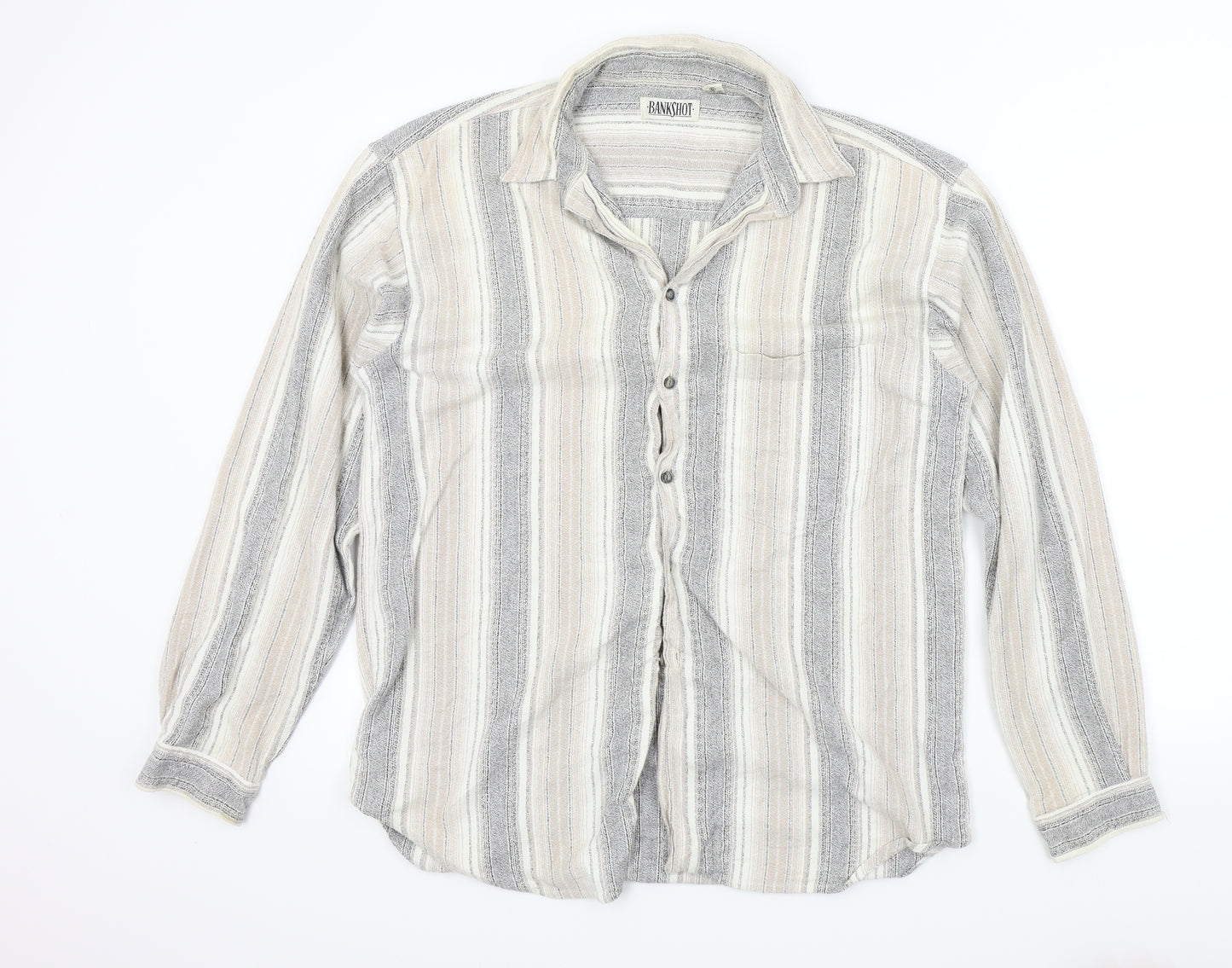bankshot Mens Brown Striped   Button-Up Size L