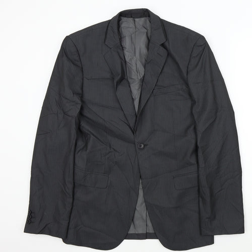 M&S Mens Grey Striped  Jacket Suit Jacket Size XL