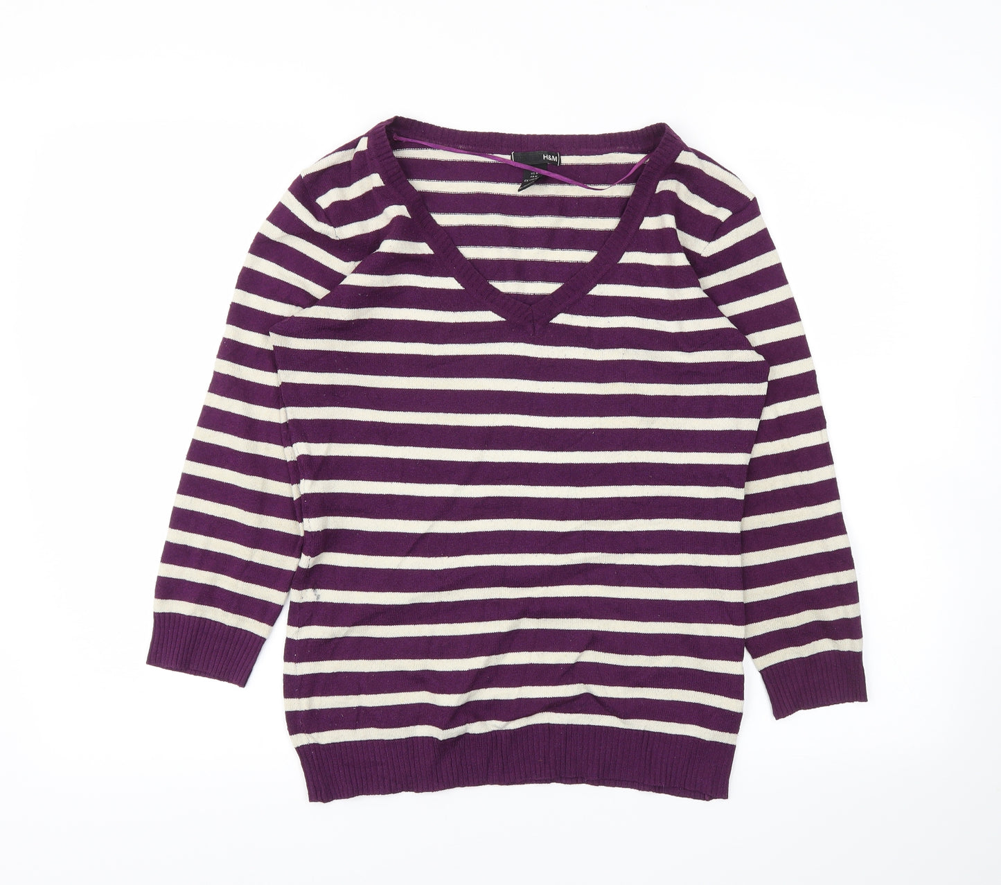 H&M Womens Purple Striped  Basic T-Shirt Size M