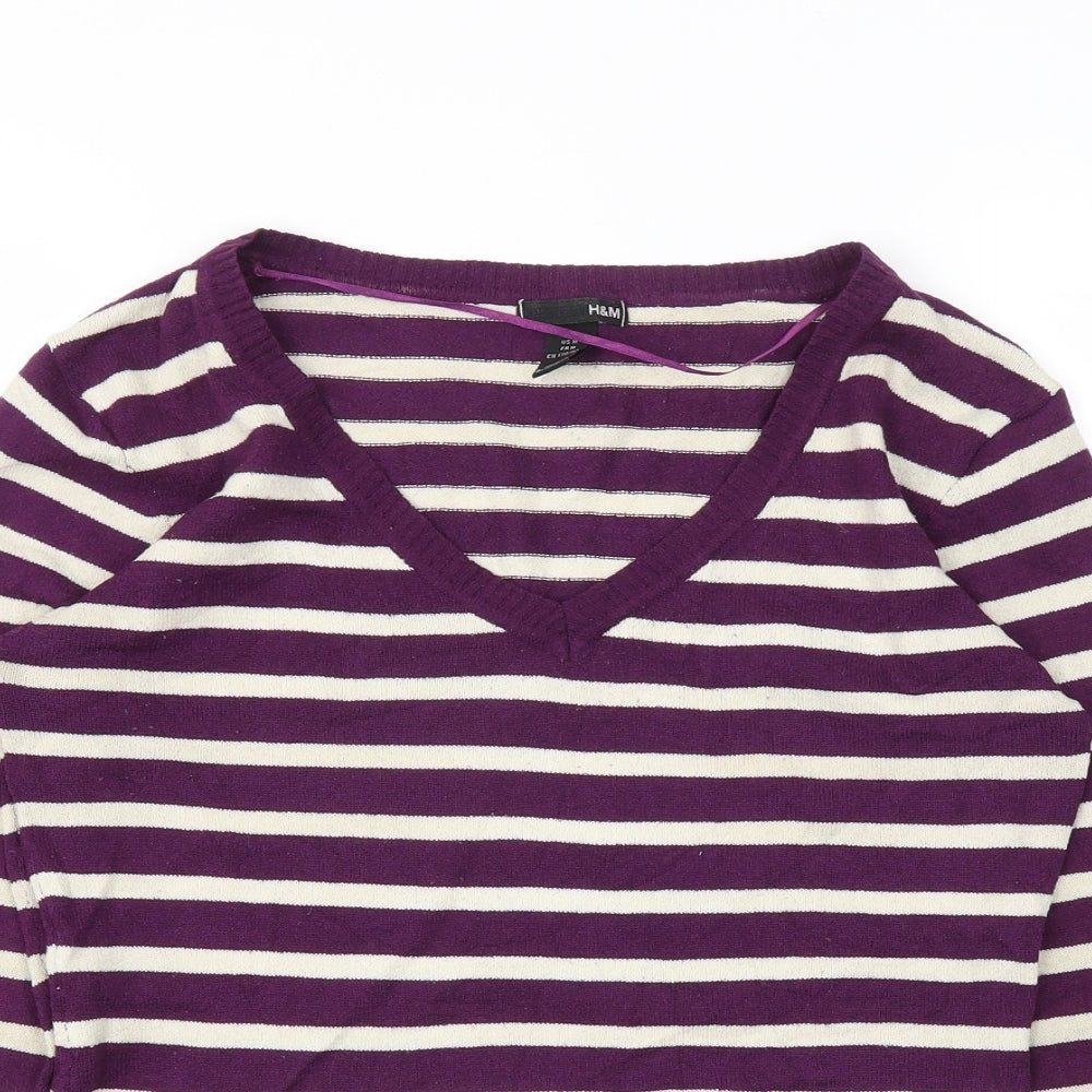 H&M Womens Purple Striped  Basic T-Shirt Size M