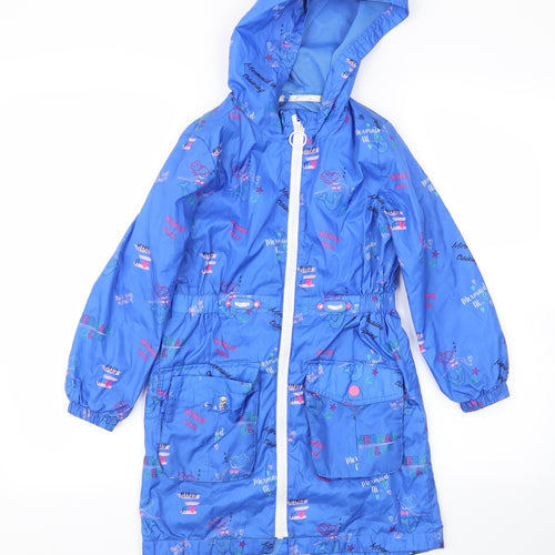 M&S Girls Blue Animal Print  Basic Coat Coat Size 7-8 Years