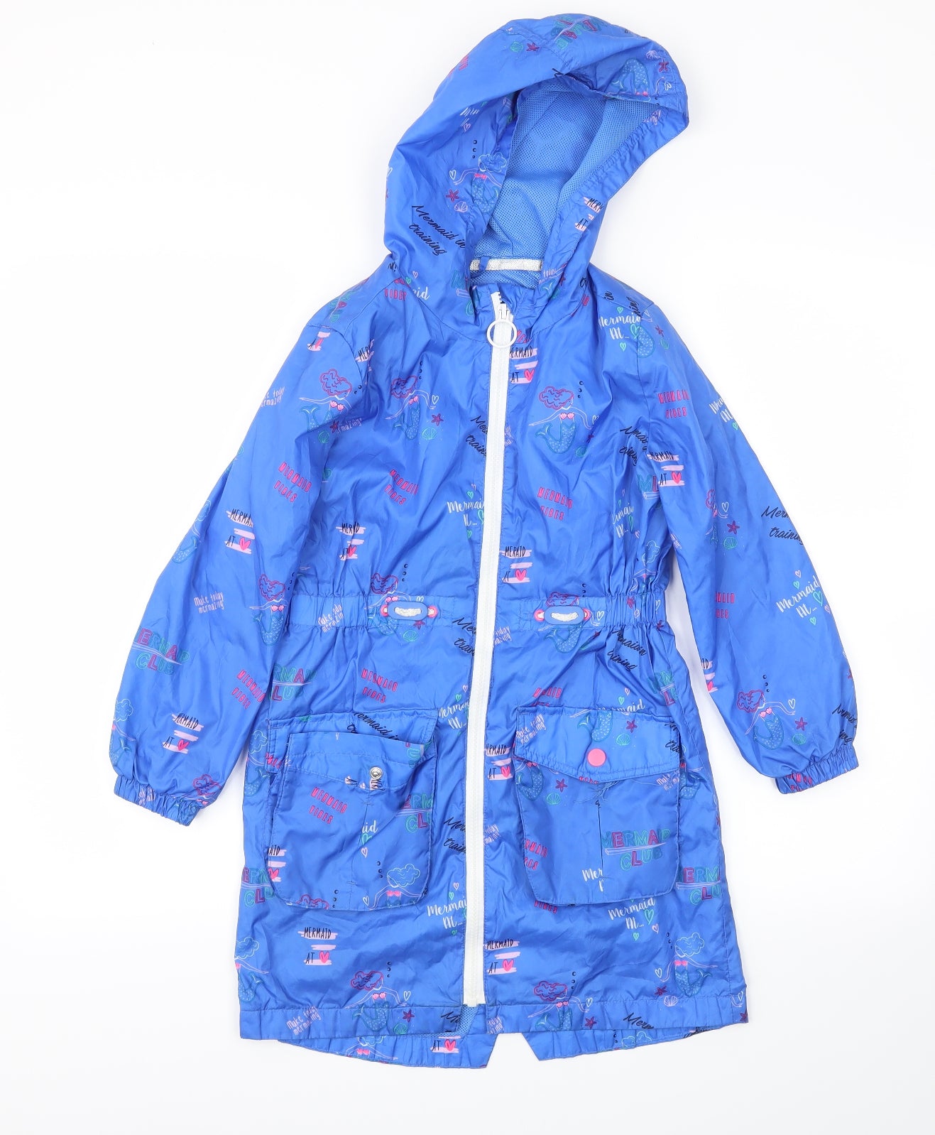 M&S Girls Blue Animal Print  Basic Coat Coat Size 7-8 Years