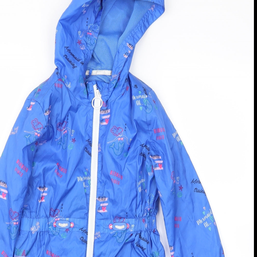 M&S Girls Blue Animal Print  Basic Coat Coat Size 7-8 Years