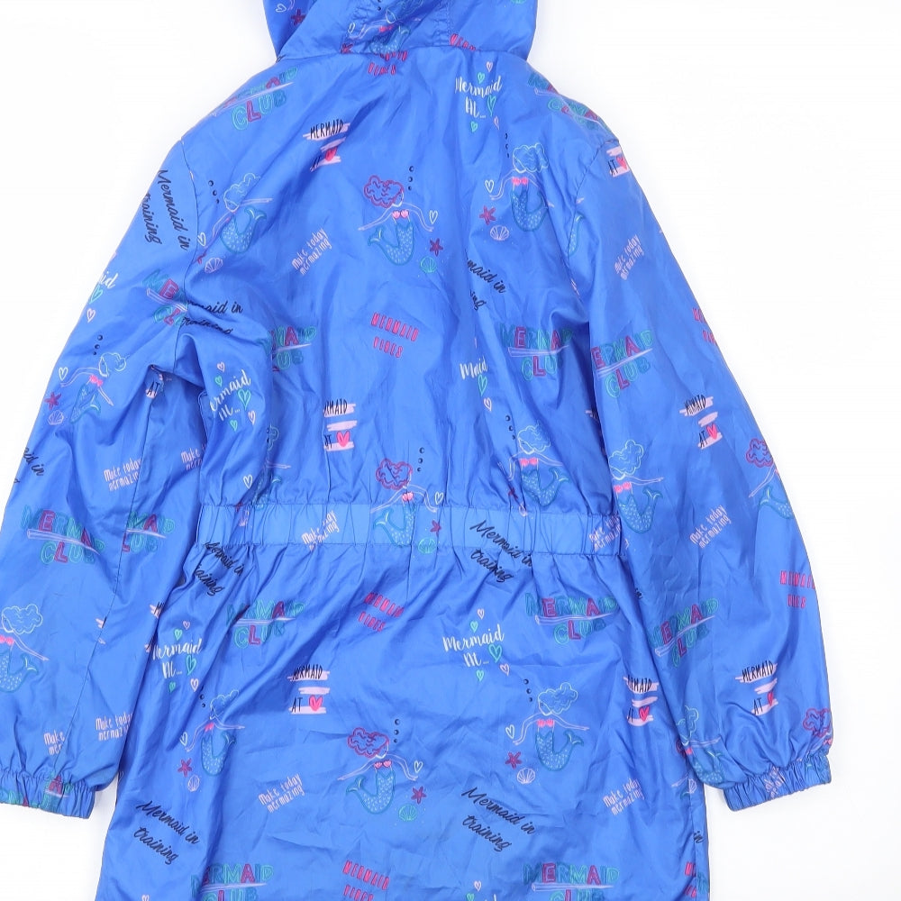 M&S Girls Blue Animal Print  Basic Coat Coat Size 7-8 Years