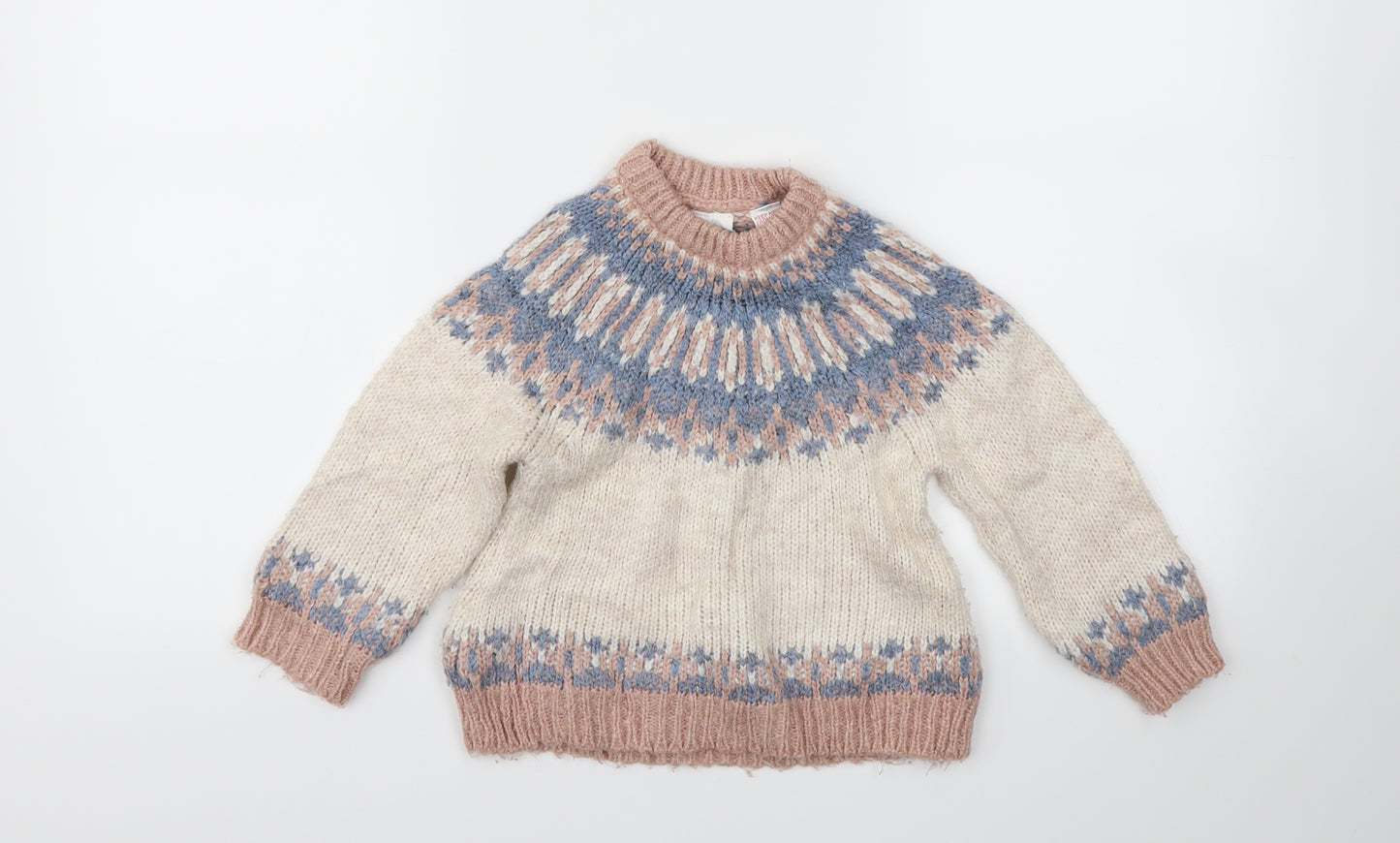 Zara Girls Pink Argyle/Diamond  Pullover Sweatshirt Size 2-3 Years