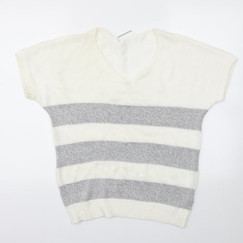 Wallis Womens Silver Striped  Basic T-Shirt Size S