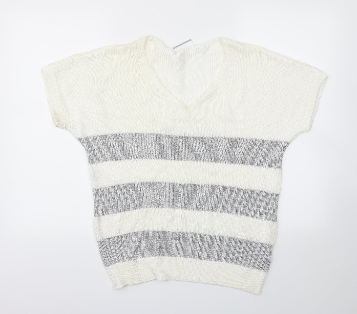 Wallis Womens Silver Striped  Basic T-Shirt Size S