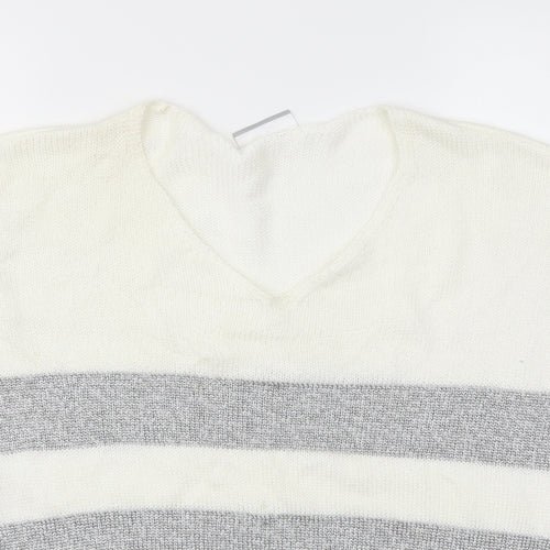 Wallis Womens Silver Striped  Basic T-Shirt Size S