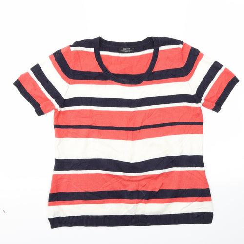 Papaya Womens Pink Striped  Basic T-Shirt Size 12