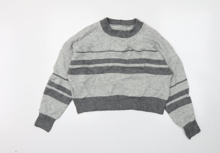 TOPSHOP Womens Grey Striped Pullover Jumper Size 8