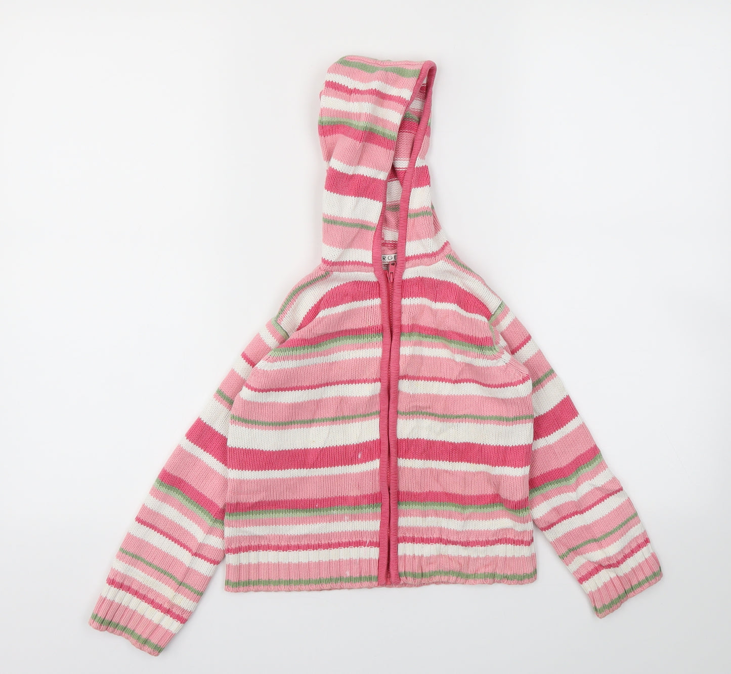 George Girls Pink Striped  Full Zip Jumper Size 4-5 Years