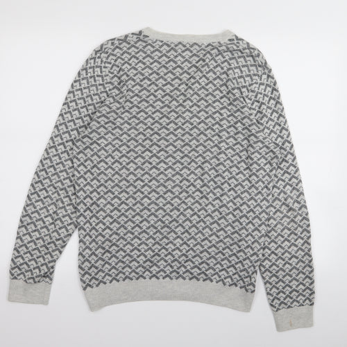 Burton Menswear Mens Grey Geometric  Pullover Jumper Size M
