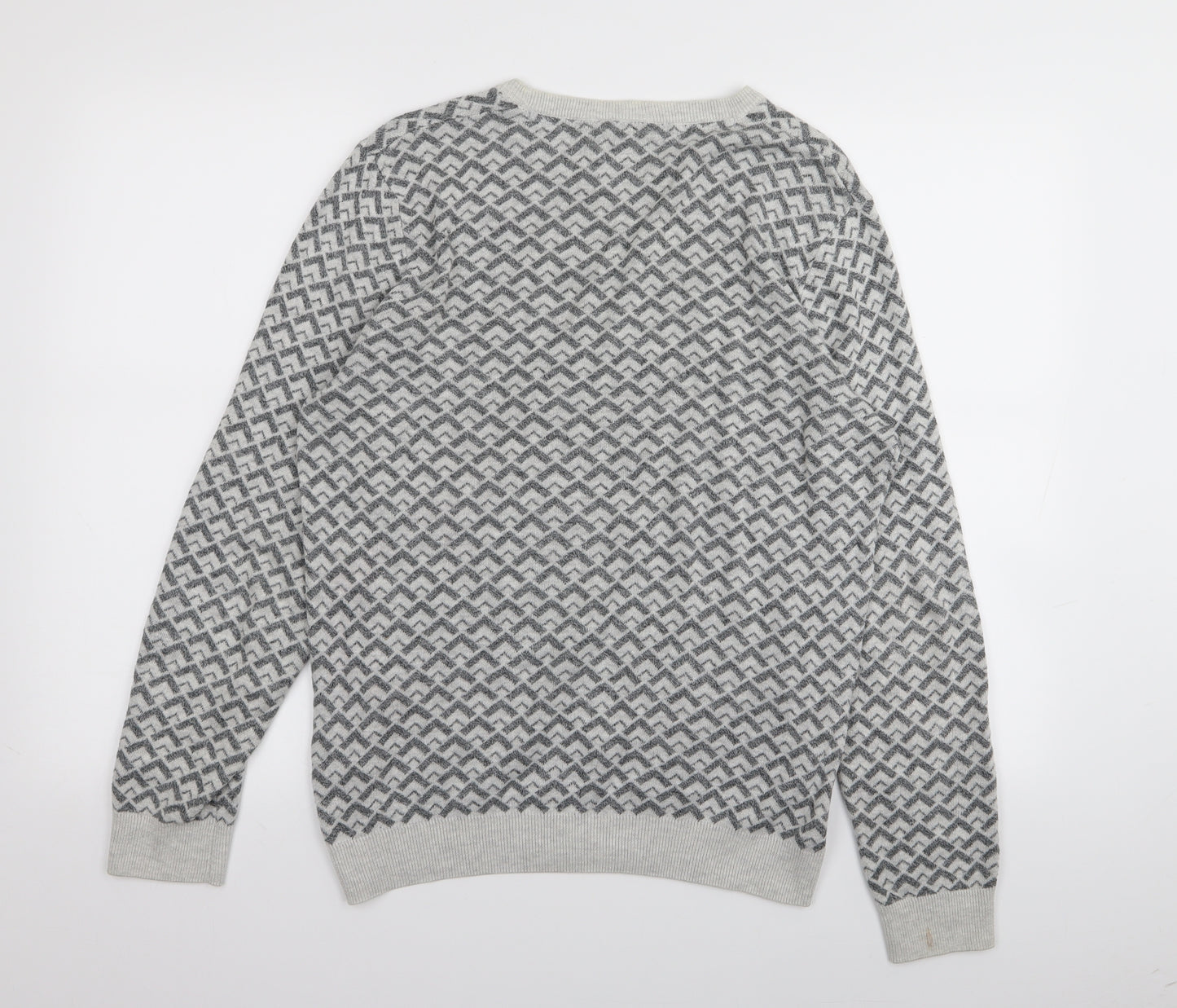 Burton Menswear Mens Grey Geometric  Pullover Jumper Size M