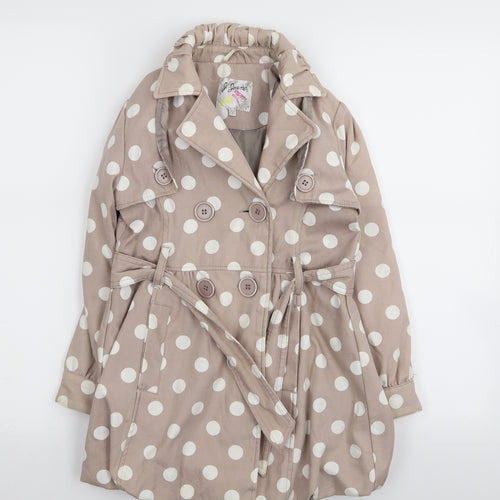 Debenhams Girls Beige Polka Dot  Basic Coat Coat Size 8 Years