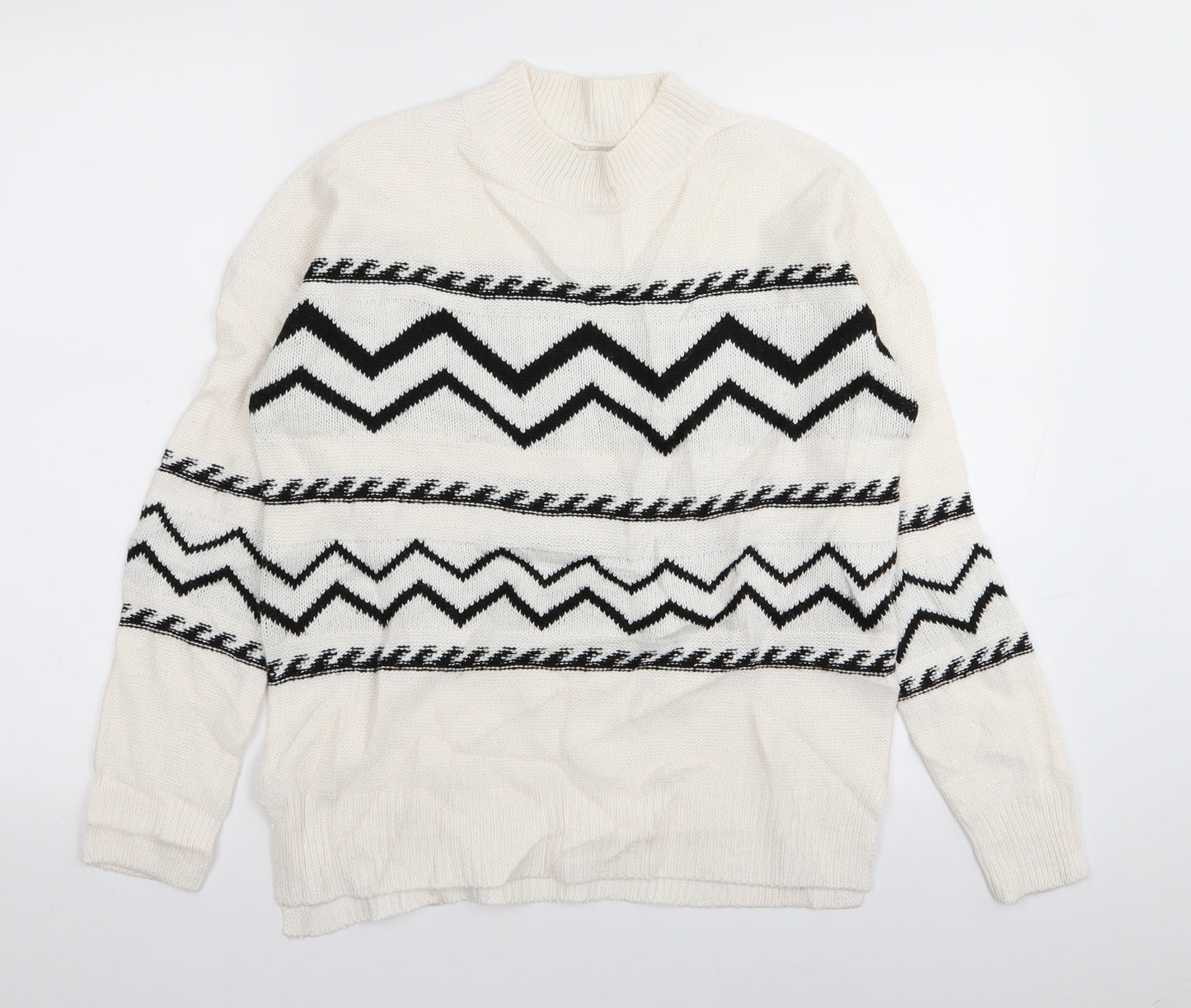 Papaya Womens White Geometric  Pullover Jumper Size S