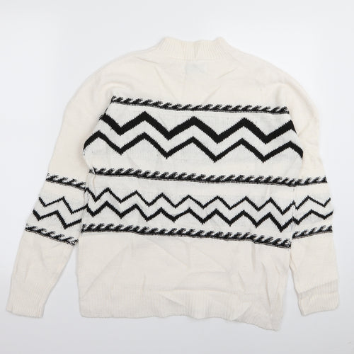 Papaya Womens White Geometric  Pullover Jumper Size S