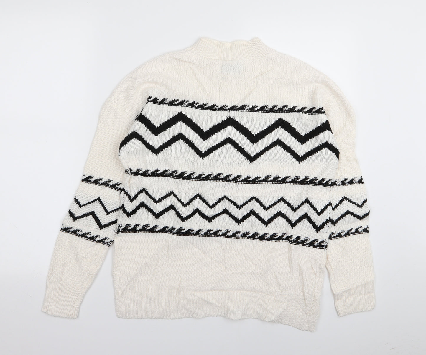 Papaya Womens White Geometric  Pullover Jumper Size S