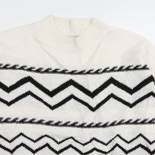 Papaya Womens White Geometric  Pullover Jumper Size S