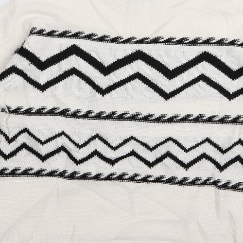 Papaya Womens White Geometric  Pullover Jumper Size S