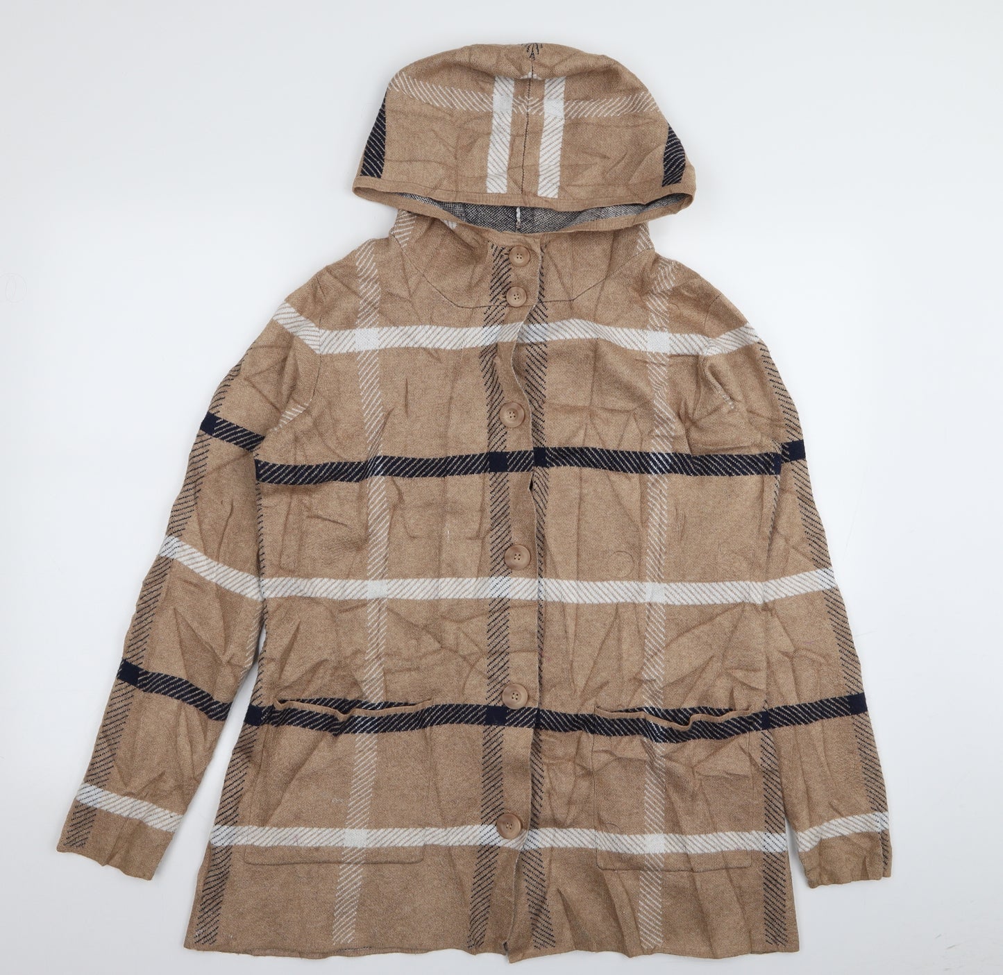 Max Studio Womens Beige Check  Cardigan Jumper Size M