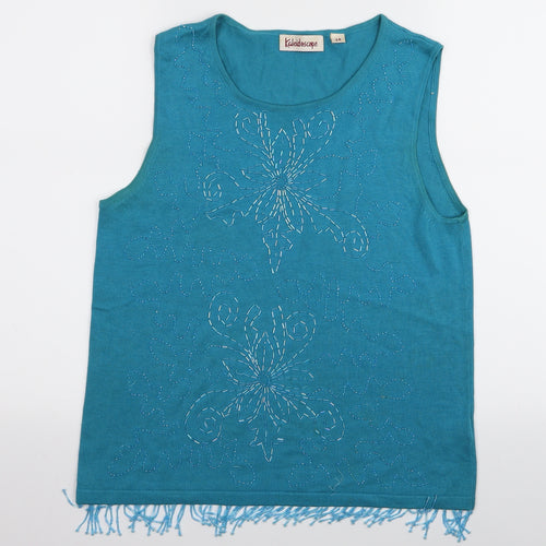 Kaleidescope Womens Blue Floral  Basic Tank Size 14