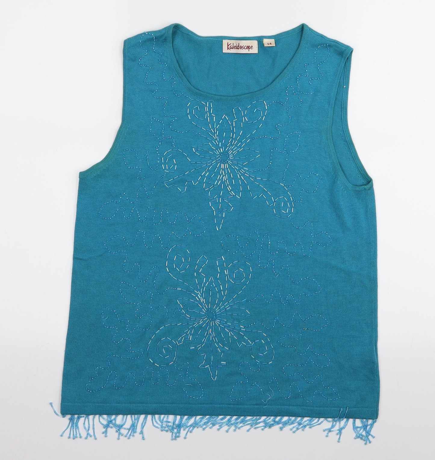 Kaleidescope Womens Blue Floral  Basic Tank Size 14