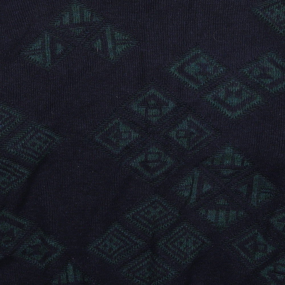 Marks and Spencer Mens Blue Geometric Knit Pullover Jumper Size L