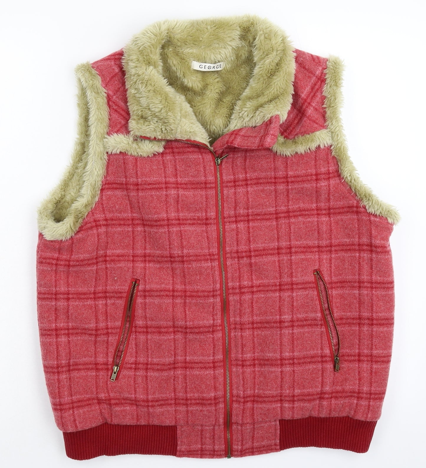 George Womens Pink Check  Gilet Jacket Size 16