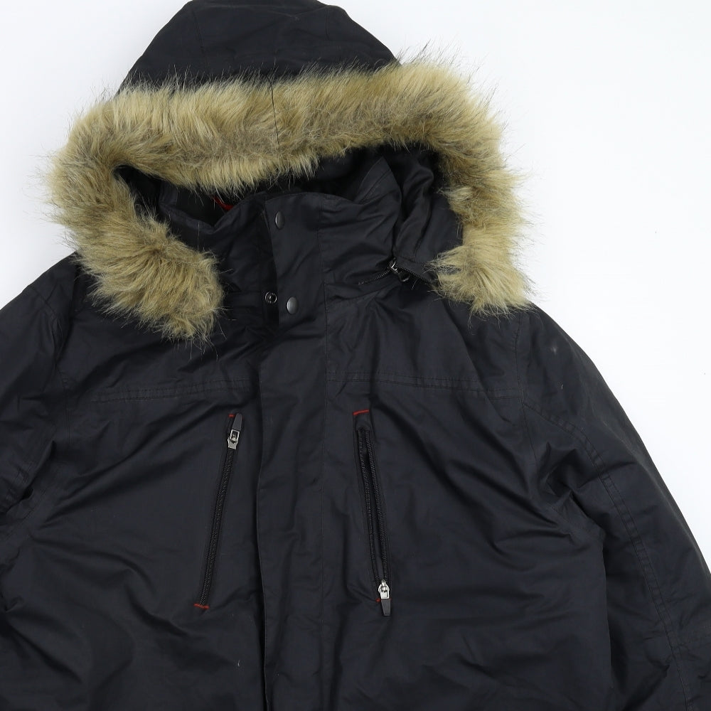 Crane Mens Black   Parka Coat Size L