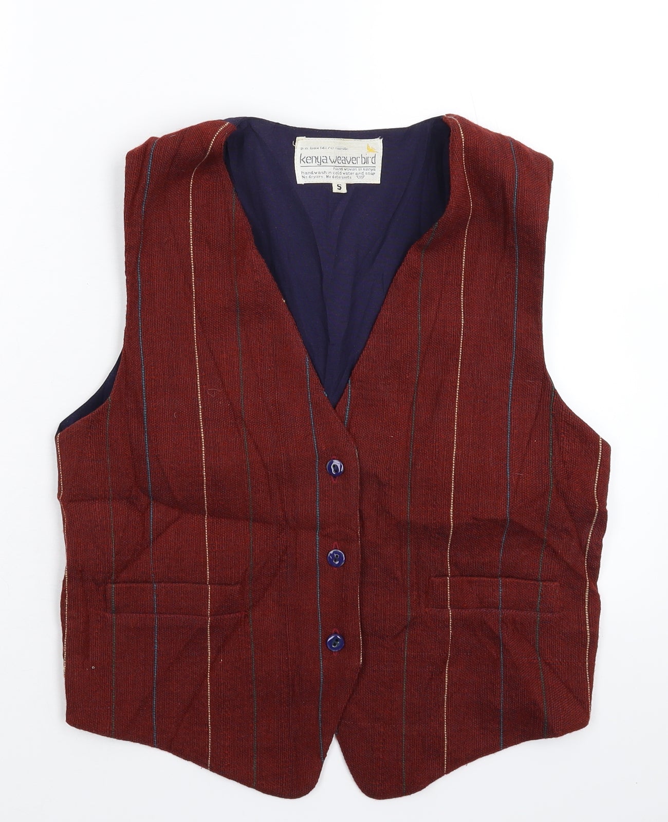 Kenya Weavebird Womens Brown Striped Knit Jacket Waistcoat Size S