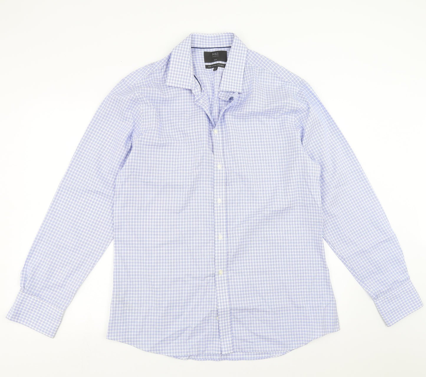 Marks and Spencer Mens Blue Check   Dress Shirt Size 16.5