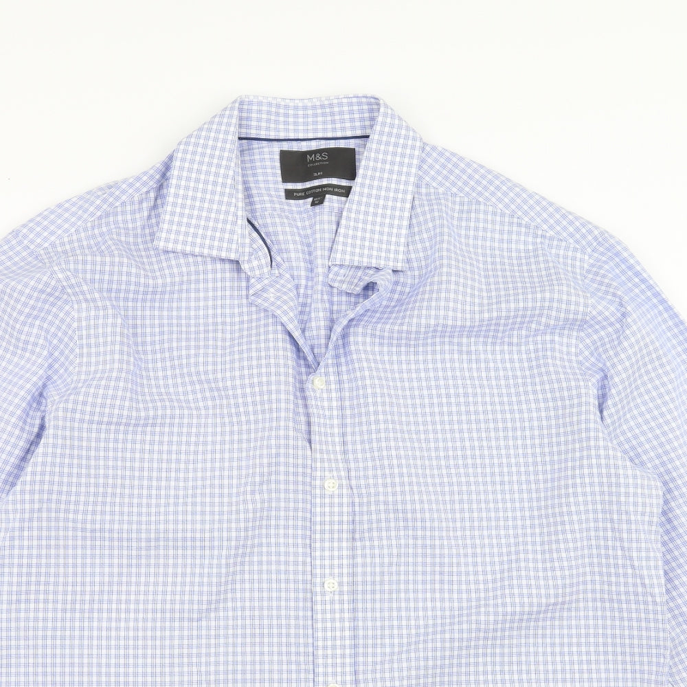 Marks and Spencer Mens Blue Check   Dress Shirt Size 16.5