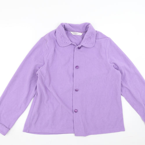 EWM Womens Purple Solid Fleece Top Pyjama Top Size S  - Floral embroidery